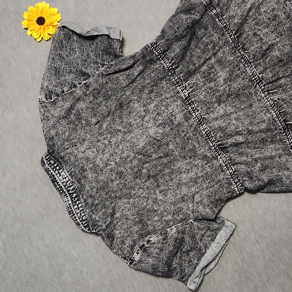 Vintage Acid Wash Black Gray Denim Button Down Collared Babydoll Mini Dress - Picture 7 of 14
